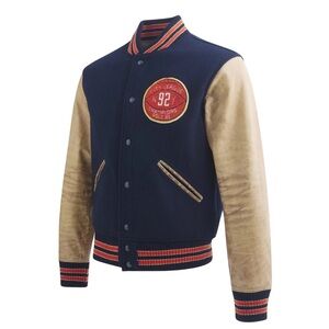 Polo Ralph Lauren Navy and Tan Varsity Jacket